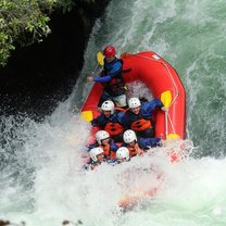 This is an image of some of us white water rafting down the largest rafter waterfall in the world!