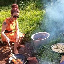 Cooking banana pancakes - barefoot in the rainforest surrounded by strong women! 