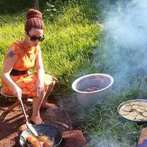 Cooking banana pancakes - barefoot in the rainforest surrounded by strong women! 