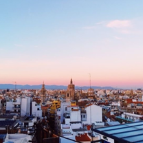 Pink and blue sunset over Valencia's skyline