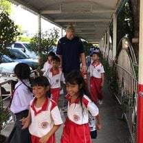 Walking some students back from swimming class