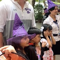 With some of my students who were scared by the haunted hallway on Halloween