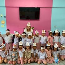 Celebrating Thanksgiving with one of my classes.  We talked about what we are thankful for and made turkey hats!