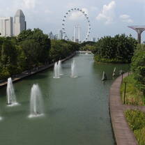 Singapore view from bridge between Gardens by the Bay and Marina Bay Sands