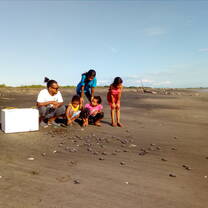 Local kids witness a rare daytime hatchling release