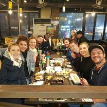 Having a meal with some teachers.
