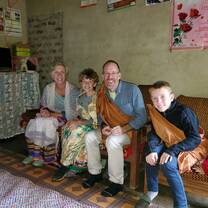 Our family preparing for a naming ceremony at the home of a Ugandan family