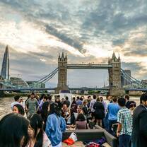 Views of Tower Bridge and The Shard from the UCL Summer School End of Summer Boat Party