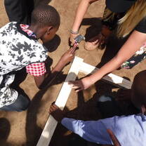 Helping to build soccer nets