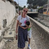 Stephanie with one of the children from the Boston neighborhood