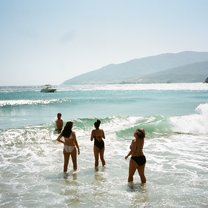 Students on a school trip to the Island of Andros beach 
