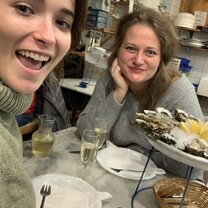 Oysters and white wine with my coworker Monica