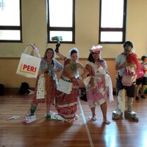 Fasion Show  The kids dressed us up with whatever matericals they brought in from home.