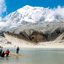 Taking photos at base of mountains