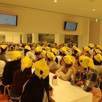 Students watching a video about Chicken Ramen at the Cup Noodle Museum in Yokohama