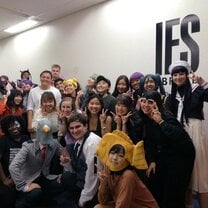 A group photo at the IES Halloween party