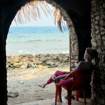 Volunteer relaxing in the shade