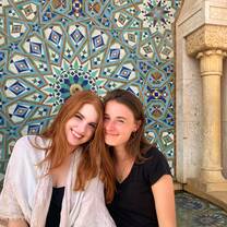 Myself (right) and another IES Abroad Rabat student at the Hassan II mosque in Casablanca, Morocco!