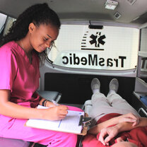 Medical volunteer working in an ambulance in San Jose