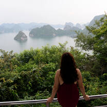 Volunteer looking at view over Vietnam