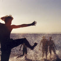 Volunteers in the water