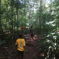 My Ugandan brothers running through our rainforest backyard