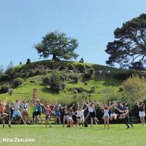 Interns having fun at Hobbiton, New Zealand