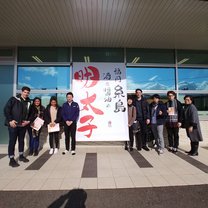 Outside the Yamasue production facility with other interns and staff.