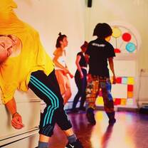 Studio dance group practicing.