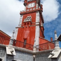 Clock tower of the Pena Palace in Sintra, Portugal 