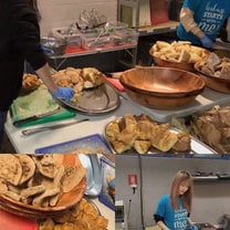 we cut breads and make breakfast together