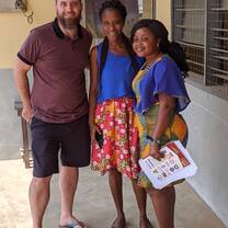 Rory, our volunteer coordinator, with some of the staff in Tafo
