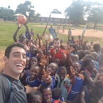 Playing ball with the local kids