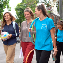 Volunteers on the way to a project