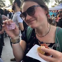 This is me eating a traditional food, an anticucho, to celebrate Chilean independence. During the week of the 18th of September, there is traditional food and drinks served at areas throughout Chile to celebrate their cultural heritage.