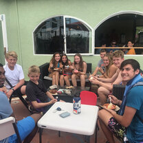This is a picture of my group at a shaved ice shop