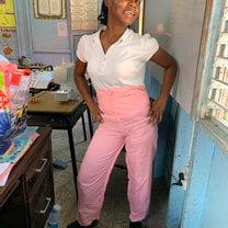 Student showing off her work
