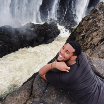 A very happy Mo at the Victoria Falls.