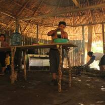 In the kitchen and comedor of the project