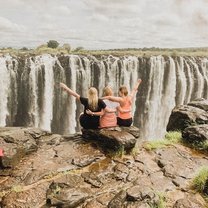Three girls at the Victoria Falls in Zimbabwe.