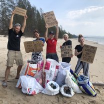 At our booth from the village 1 hour of beach free of garbage