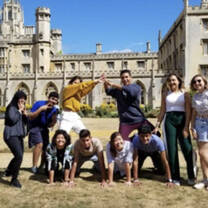 On the trip to Cambridge University having fun at one of the colleges