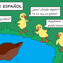 Cartoon about learning Spanish. Like ducks to water!