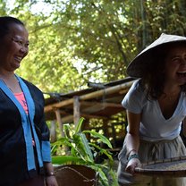 We visited Ly Ly's family's rice farm and got introduced into the hard farm life of a rice worker. Majo (on the right) is in the process of segregating the usless and useful rice grains with the sifter. This whole family was so so welcoming and kind. It was a lovely day! 