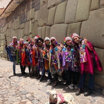 This was in Peru. When we went by the shops the ladies brought us in and dressed us up to take photos