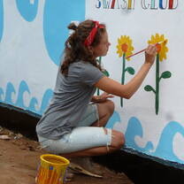 Painting the mural at Muungano primary school toilets - April 2018