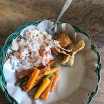 A meal, white rice, carrots & beans. 