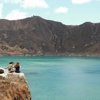 A friend and I sitting at el Lago Quilotoa