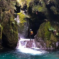 First time canyoning with some friends I made at uni - glacier water is cold!