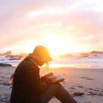 Journaling on the west coast of the south island at sunset! Mid road trip.